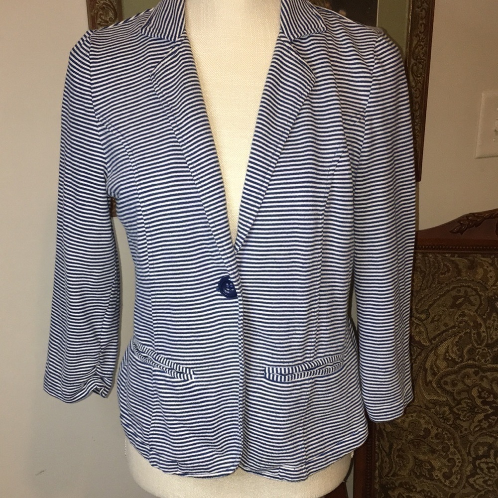 Tulle short waisted jacket size S blue and white stripe